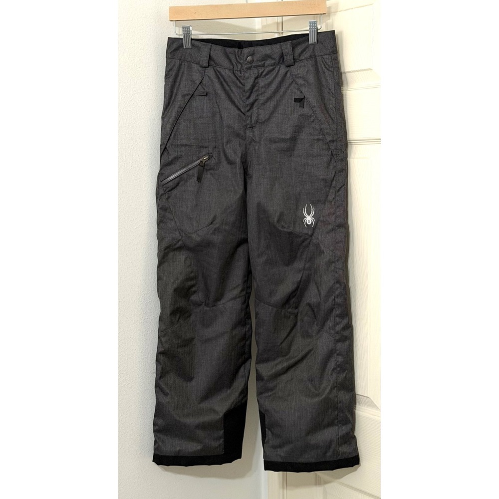 Spyder Boys sz 14 Gray Herringbone Insulated Snow Pants Ski Bibs Grow Hem